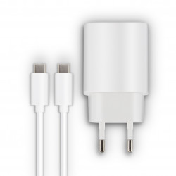 Chargeur secteur 1 USB-C 18W + câble USB-C / USB-C 1,2 m - blanc