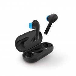 Ecouteurs intra auriculaire avec micro Bluetooth TWS - noir et bleu