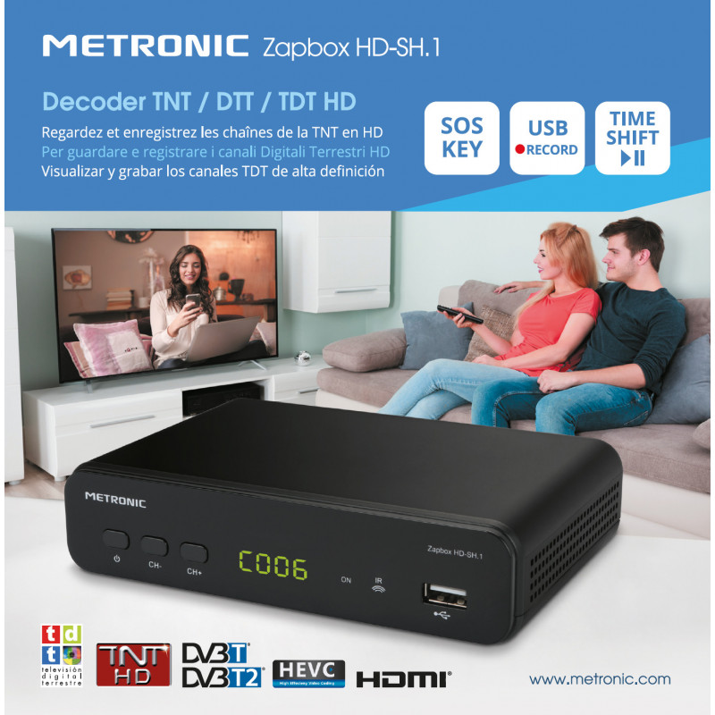 Metronic Zapbox HD-SH.1 Decoder TNT DTT TDT HD DVBT-2 HDMI