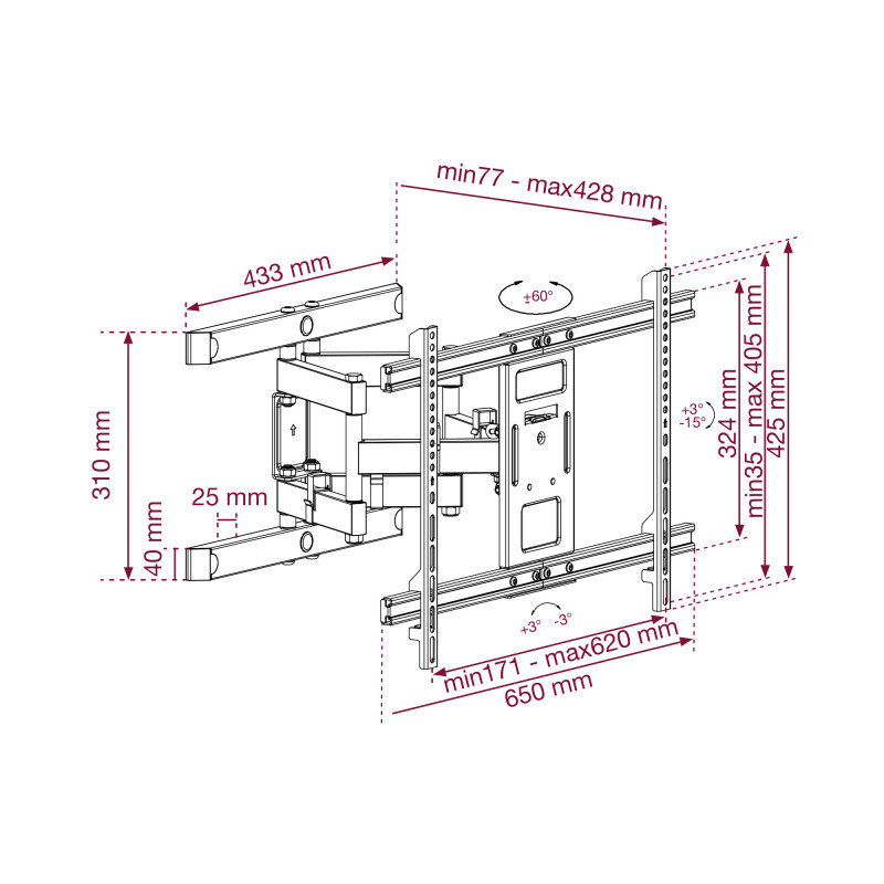 Support TV inclinable, orientable et dépliable 70'' - 90'' / 178 - 229 cm -  noir