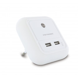 Chargeur secteur veilleuse carré 2 USB-A 2,1 A - blanc