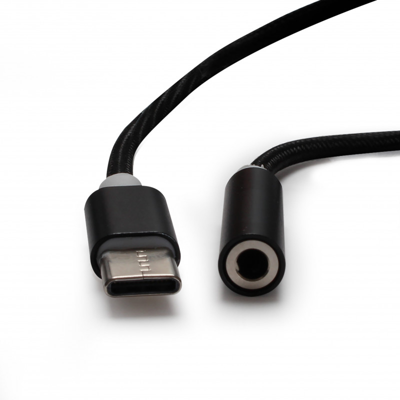 Câble adaptateur USB-C mâle vers jack 3,5 mm mâle aux audio noir / noir 1M