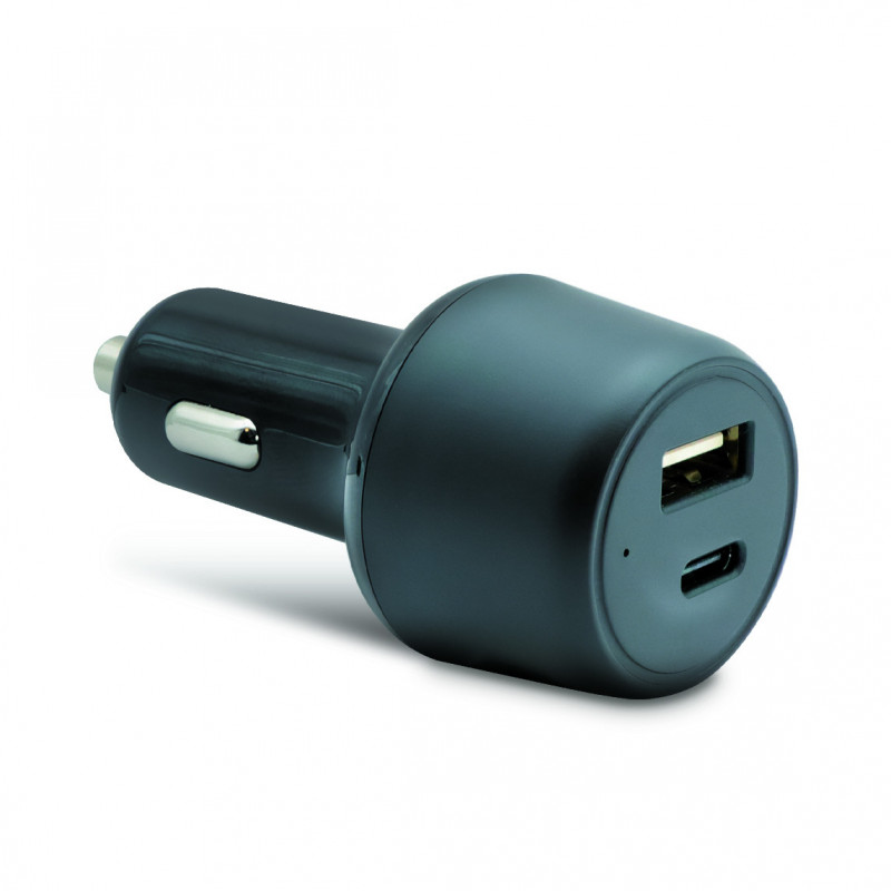 Chargeur de voiture à deux ports USB A + A (18/18) gris style mini en