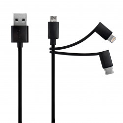 Câble USB-A 3-en-1 lightning MFI/USB-C/micro-USB 1 m - noir