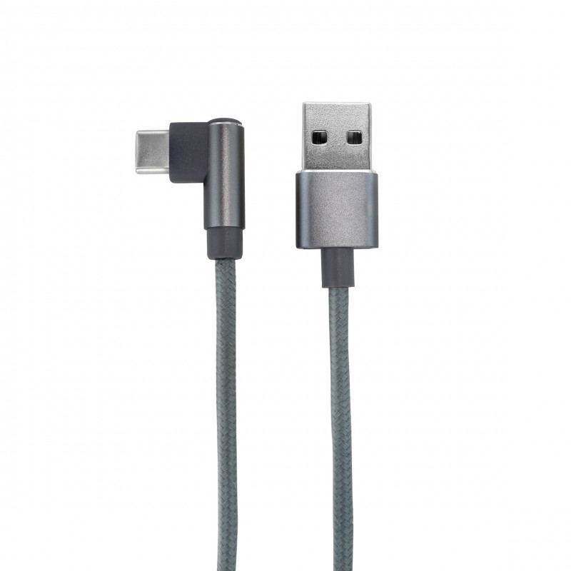 Câble USB-C /USB-A coudé nylon 1 m - gris