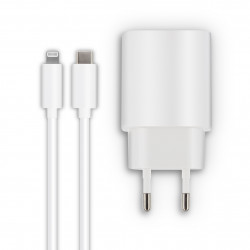Chargeur secteur 1 USB-C 18W + câble USB-C / Lightning 1,2 m - blanc