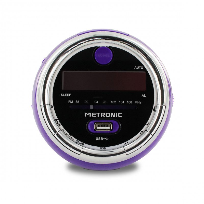 Metronic 477022 Radio-Réveil Enfant MP3 USB Projection - Blanc/Violet