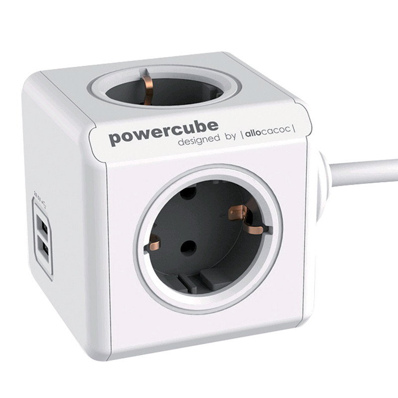 Multiprise cube 4 prises + 2 ports USB