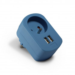 Chargeur secteur 2 USB-A 3,4 A + prise de courant 16 A - bleu