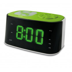Radio-réveil FM veilleuse double alarme avec port USB - vert