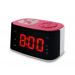 Radio-réveil FM veilleuse double alarme avec port USB - rose