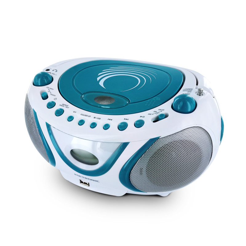 Lecteur CD Wave MP3 avec port USB, FM - blanc et bleu