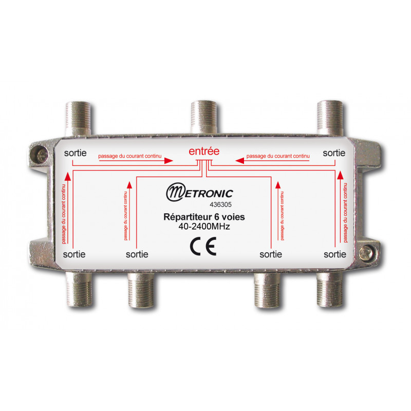 Répartiteur TV/SAT 6 sorties à fiche F blindé métal