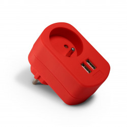 Chargeur secteur 2 USB-A 3,4 A + prise de courant 16 A - rouge