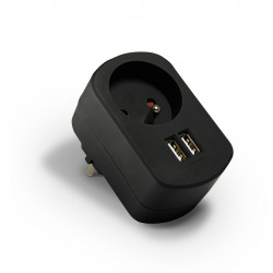 Chargeur secteur 2 USB-A 3,4 A + prise de courant 16 A - noir