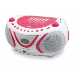 Lecteur CD Pop Pink MP3 avec port USB, FM - blanc et rose