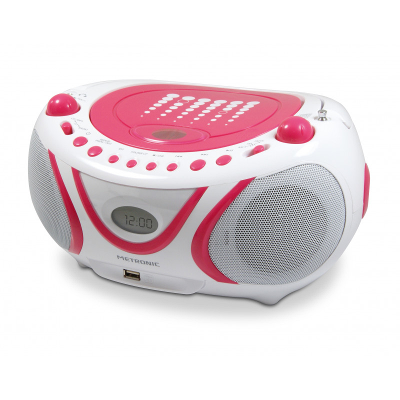 Lecteur CD Pop Pink MP3 avec port USB, FM - blanc et rose