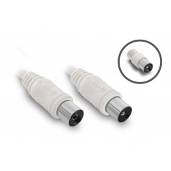 Câble TV coaxial 9,52 mm mâle/fem. + adaptateur mâle/mâle 2 m - blanc