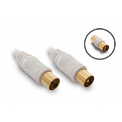 Câble TV coaxial mâle/fem. 9,52 mm avec adaptateur mâle/mâle 10 m - blanc