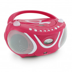 Lecteur CD MP3 enfant avec port USB - rose et blanc