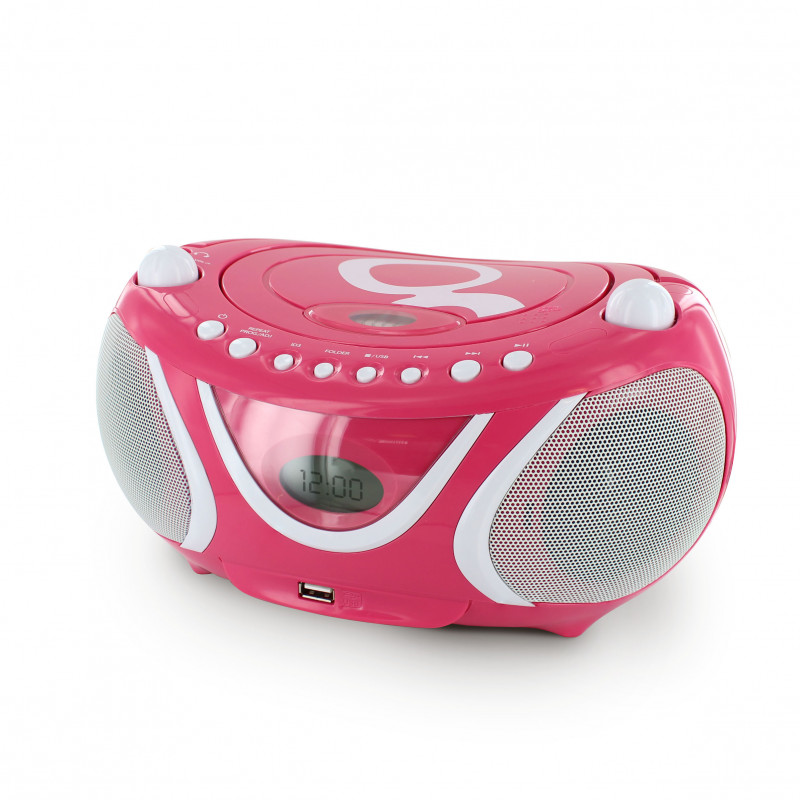 Lecteur CD MP3 enfant avec port USB - rose et blanc