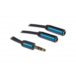 Câble audio jack stéréo 3,5 mâle/mâle dédoubleur plat 1 m - bleu