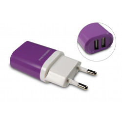 Chargeur secteur 2 USB-A 2 A - violet