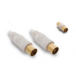 Câble TV coaxial 9,52 mm mâle/fem. + adaptateur mâle/mâle 25 m - blanc