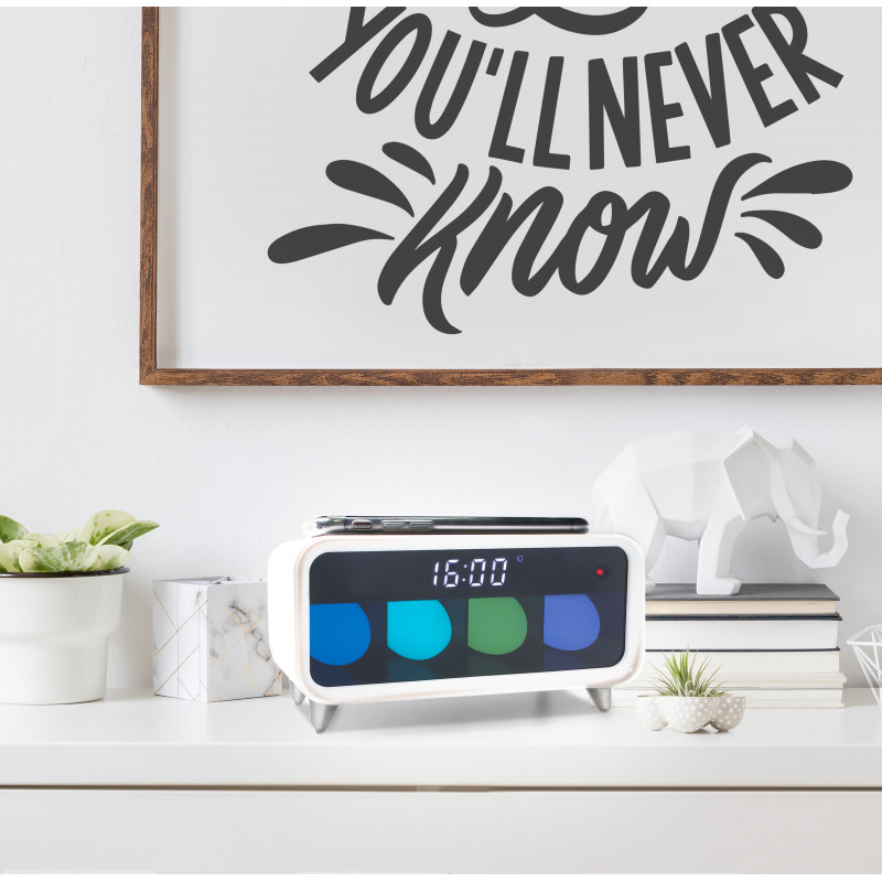 Réveil Chargeur Sans Fil 15W – Horloge Numérique Avec Affichage Température, Idéale Pour La Table De Nuit