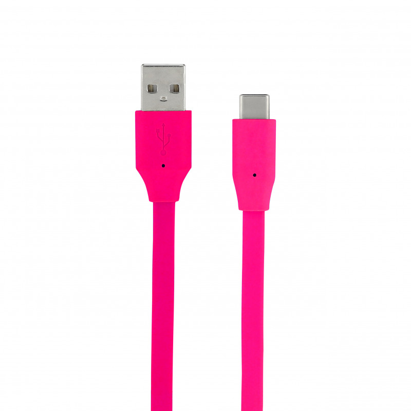 Câble USB-C Neon /USB-A plat 1 m - rose