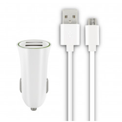 Chargeur allume-cigares 2 USB-A 2,4 A + câble micro-USB 1 m - blanc