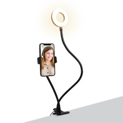 Anneau LED 9 cm avec support smartphone et fixation pince - noir - mooov