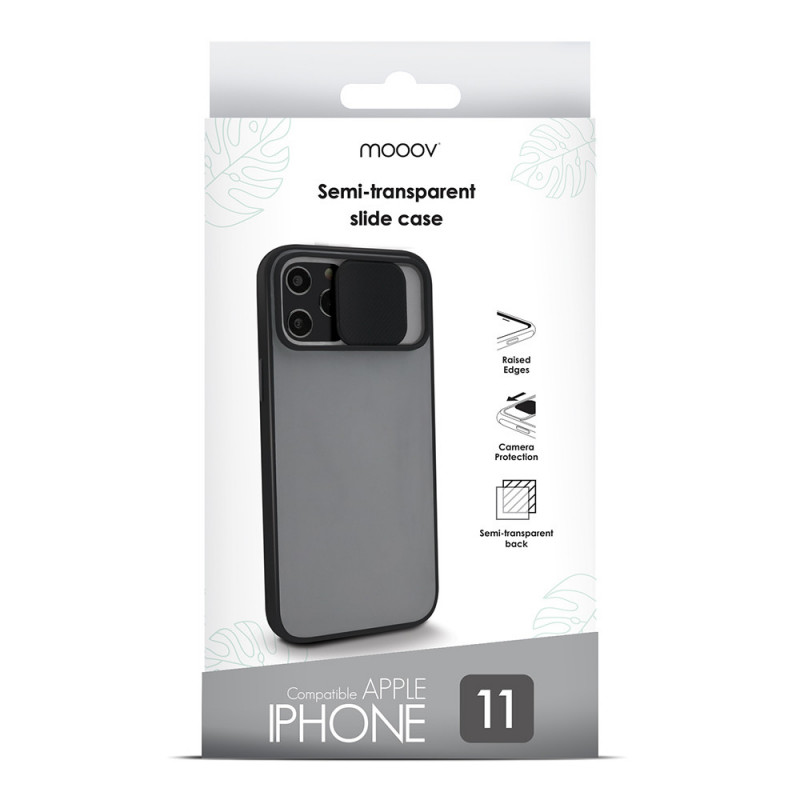 Coque rigide avec cache caméra pour iPhone 11 - semi-transparente/noire