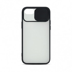 Coque rigide avec cache caméra pour iPhone 7/8/SE20/SE22 - semi-transparente/noire