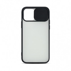 Coque rigide avec cache caméra pour iPhone 12/12 PRO - semi-transparente/noire