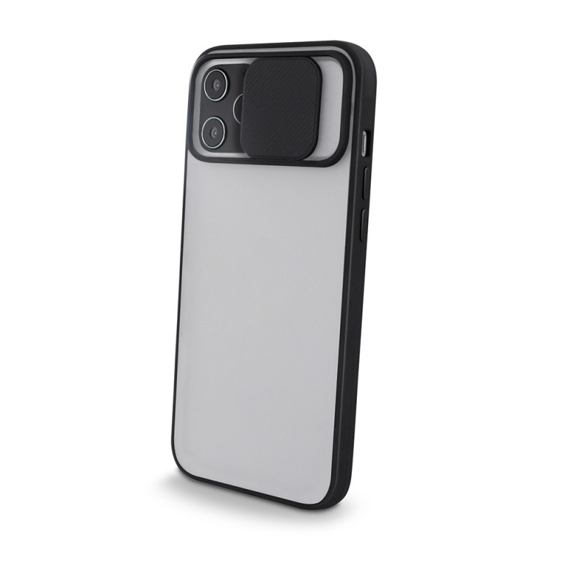 ®coque pour iphone 12/ iphone 12 pro, protection de la caméra étui avec  ultra mince coulisse cache objectif, noir