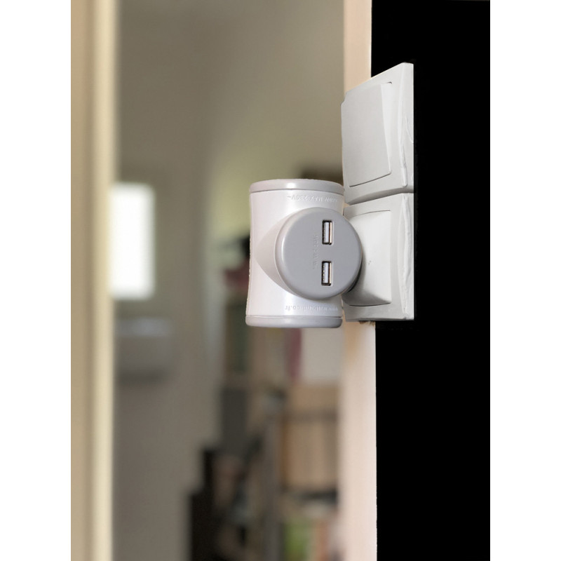 Multipresa Biplite Con 2 Prese Rotative 16A E 2 Porte USB 2.4A - Bianco, Modello WA-MPF2CUSB-BLC-CT
