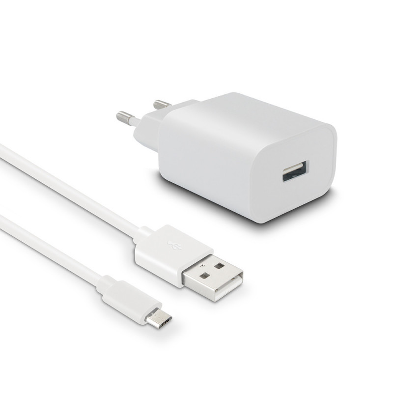 Chargeur secteur 1 USB-A 1 A+ câble micro-USB 1 m - blanc