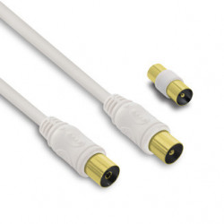 Câble TV coaxial 9,52 mm mâle/fem.+adaptateur mâle/mâle 25 m - blanc