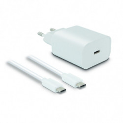 Chargeur secteur 20W+câble USB-C mâle/mâle 1,2 m - blanc