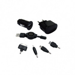 Chargeur secteur et CAC 1 USB-A 1 A + 4 connecteurs + câble rétractable - noir