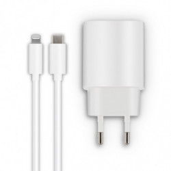 Chargeur secteur 1 USB-C 20W Power Delivery+câble USB-C/Lightning 1,2 m - blanc