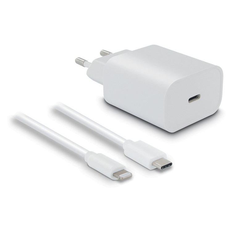 PACK CHARGEUR SECTEUR RAPIDE USB-C 20W PD + CABLE USB-C VERS LIGHTNING MFI  2M BLANCS - JAYM®