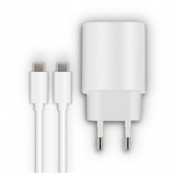 Chargeur secteur 1 USB-C 20W Power Delivery+câble USB-C/USB-C 1,2 m - blanc