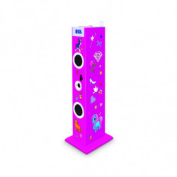 Enceinte colonne multimédia avec micro - 180 Stickers - 60W - Rose