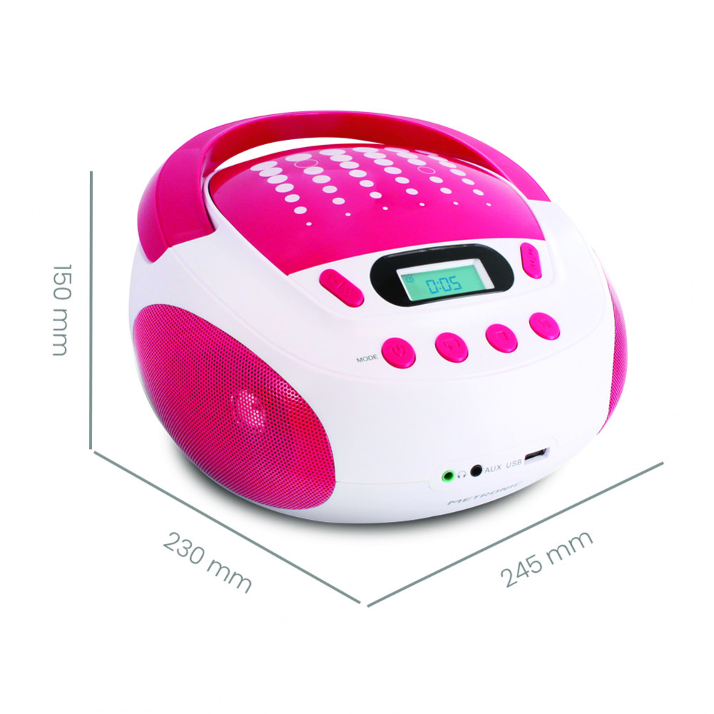 Metronic 477400 - Lecteur CD MP3 Pop Pink avec port USB - Blanc et