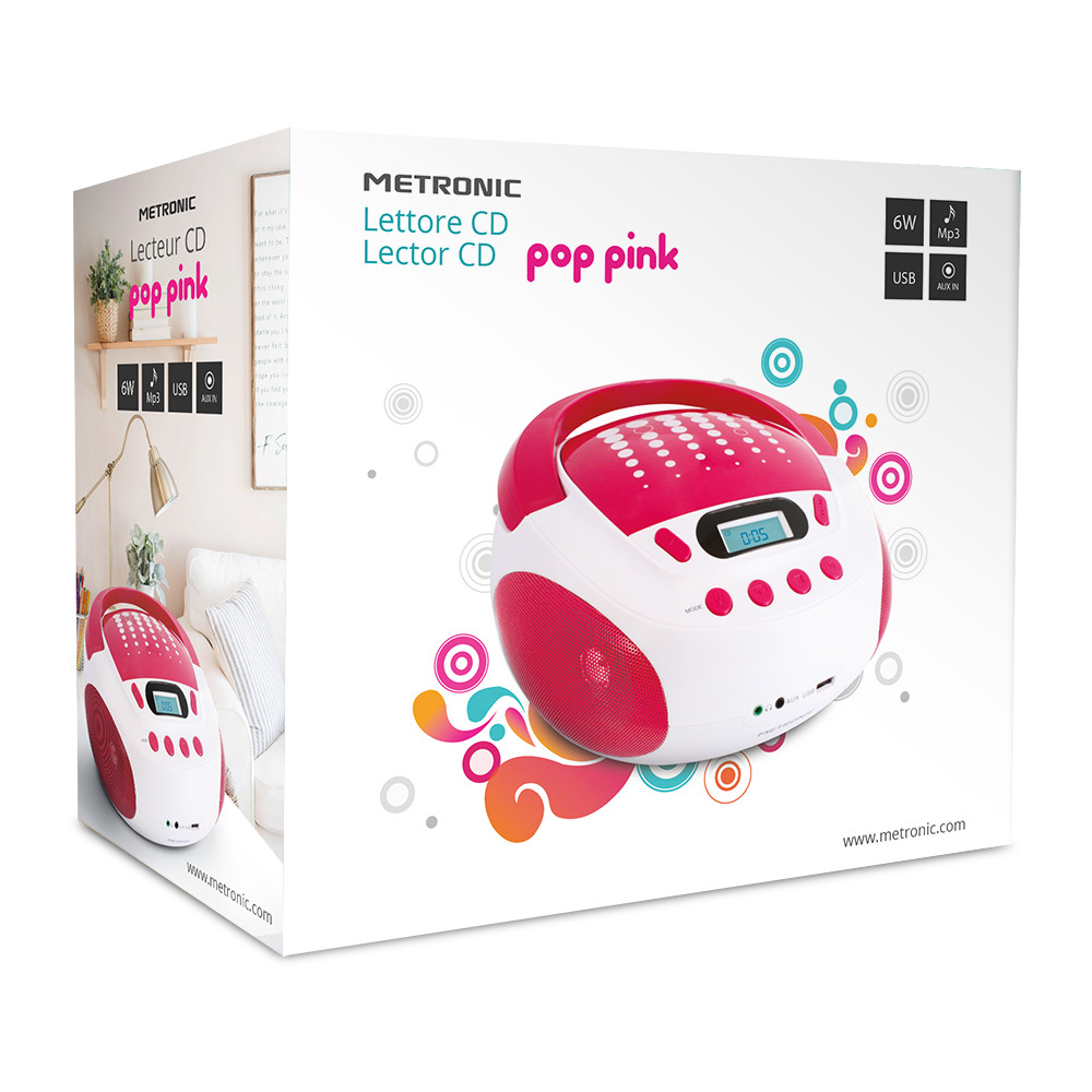 Metronic 477400 - Lecteur CD MP3 Pop Pink avec port USB - Blanc et