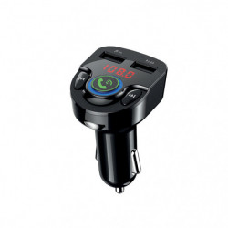 Chargeur allume-cigares 2 USB-A 2,4A+transmetteur FM - Noir