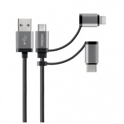 Câble USB-A 3-en-1 MFI/USB-C/micro-USB renforcé Ultimate 1 m - noir
