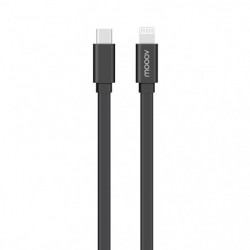 Câble MFI / USB-C plat pour iPhone iPad 2 m - noir